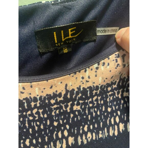 ILE New York Womens Plus Size 18 Peach and Blue Sleeveless Stretch Midi Dress Wi - Picture 3 of 10